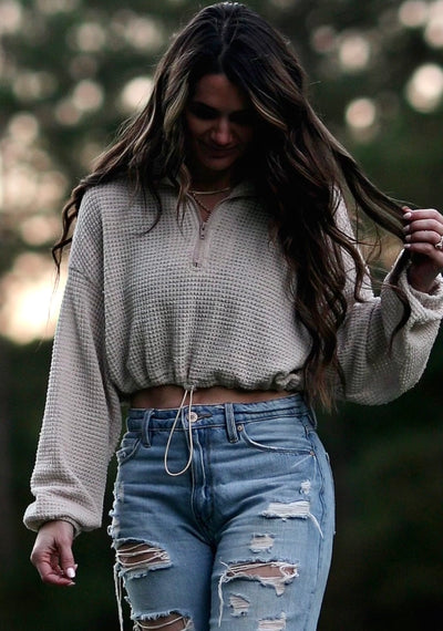 Fall Waffle Cropped Sweater