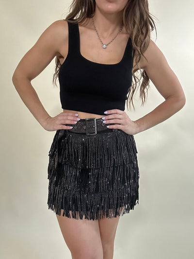 Perfectly Fringe-Black Skirt