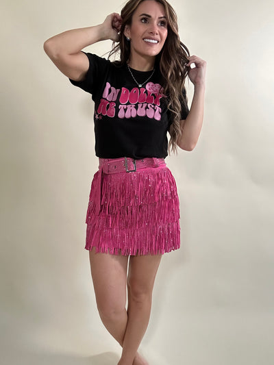 Perfectly Fringe-Pink Skirt