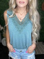 Lace Tank - Dusty Blue