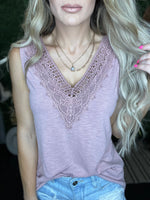 Lace Tank - Dusty Rose